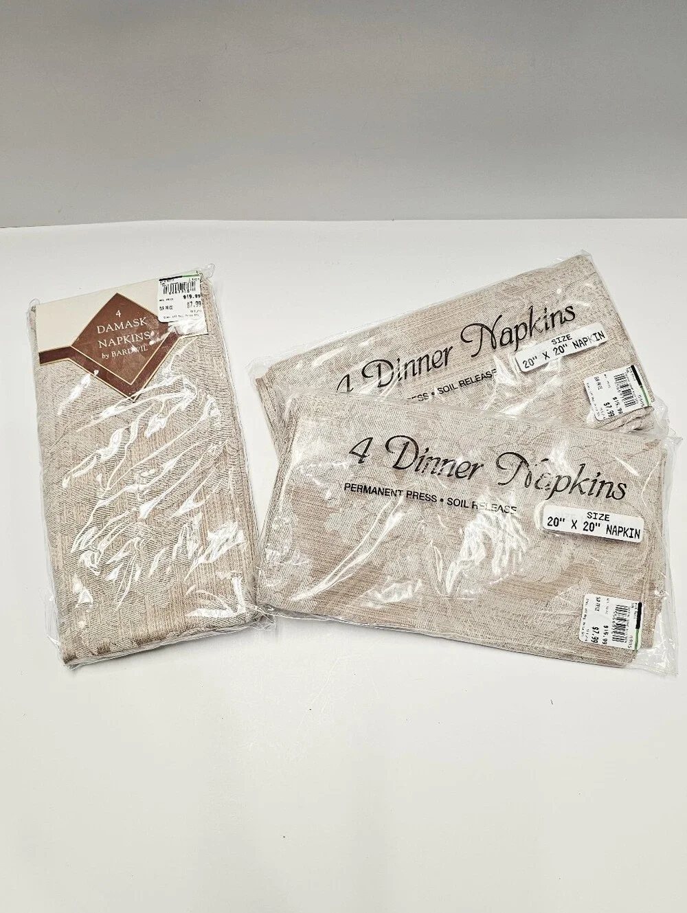 Bardwil Linens Beige Damask Dinner Napkins 20X20 Deadstock